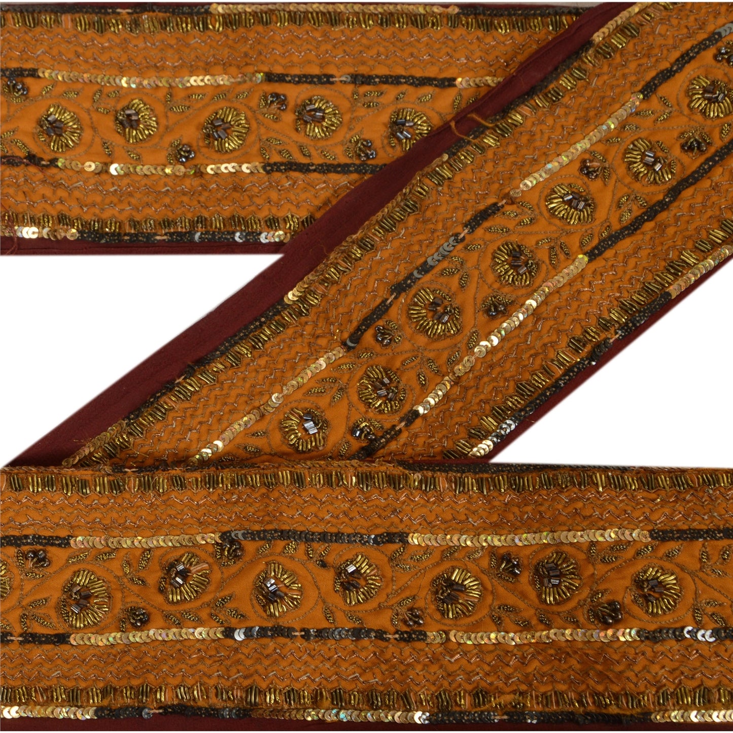 Sanskriti Vintage Sari Border Hand Beaded 1 Yd Craft Trim Sewing Orange Lace
