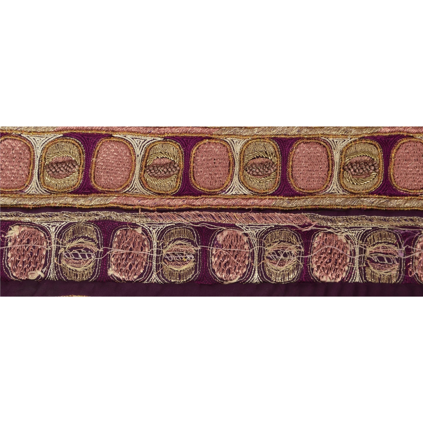 Sanskriti Vintage Sari Border Hand Beaded 1Yd Indian Trim Sewing Purple Zari Lace