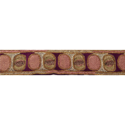 Sanskriti Vintage Sari Border Hand Beaded 1Yd Indian Trim Sewing Purple Zari Lace