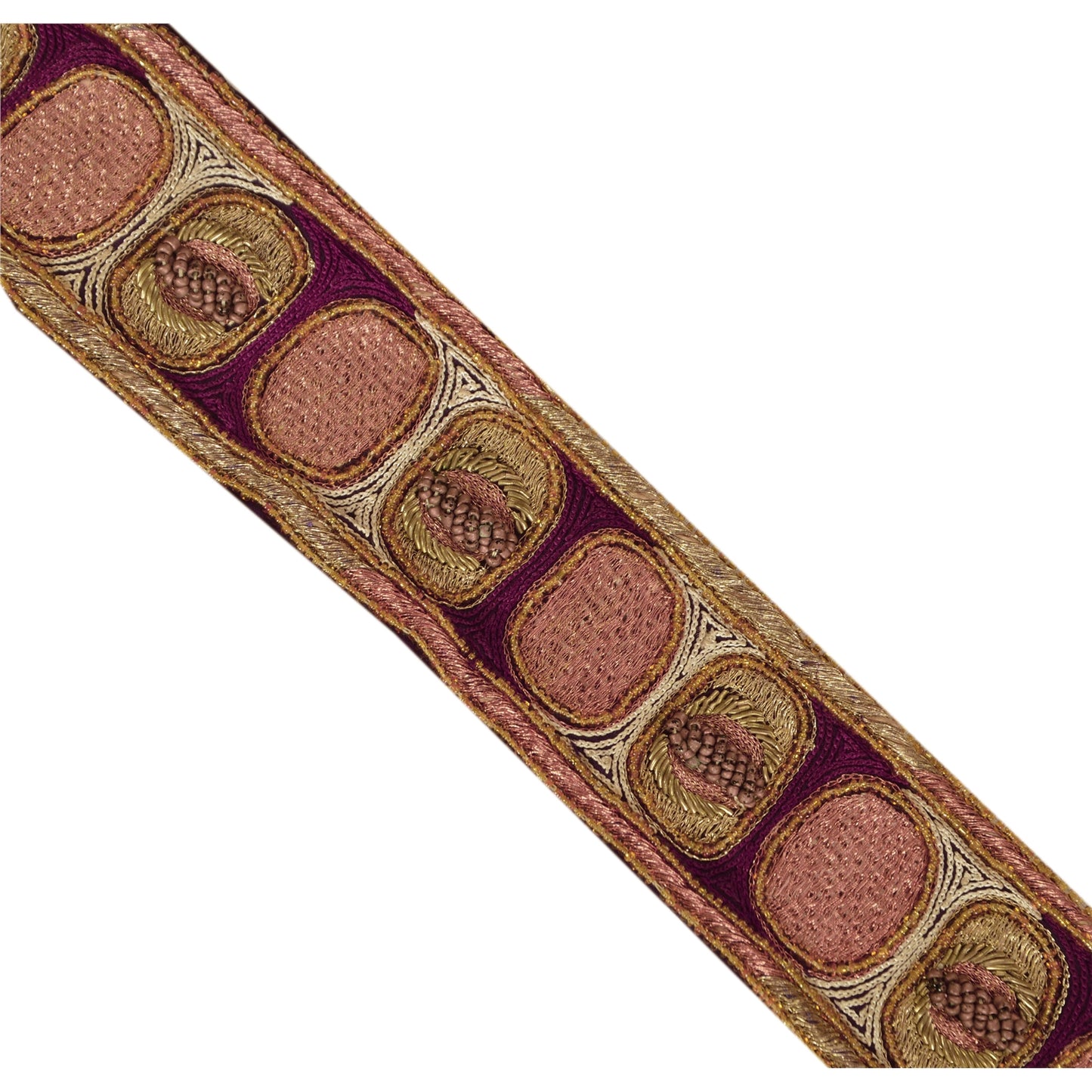Sanskriti Vintage Sari Border Hand Beaded 1Yd Indian Trim Sewing Purple Zari Lace