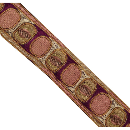 Sanskriti Vintage Sari Border Hand Beaded 1Yd Indian Trim Sewing Purple Zari Lace