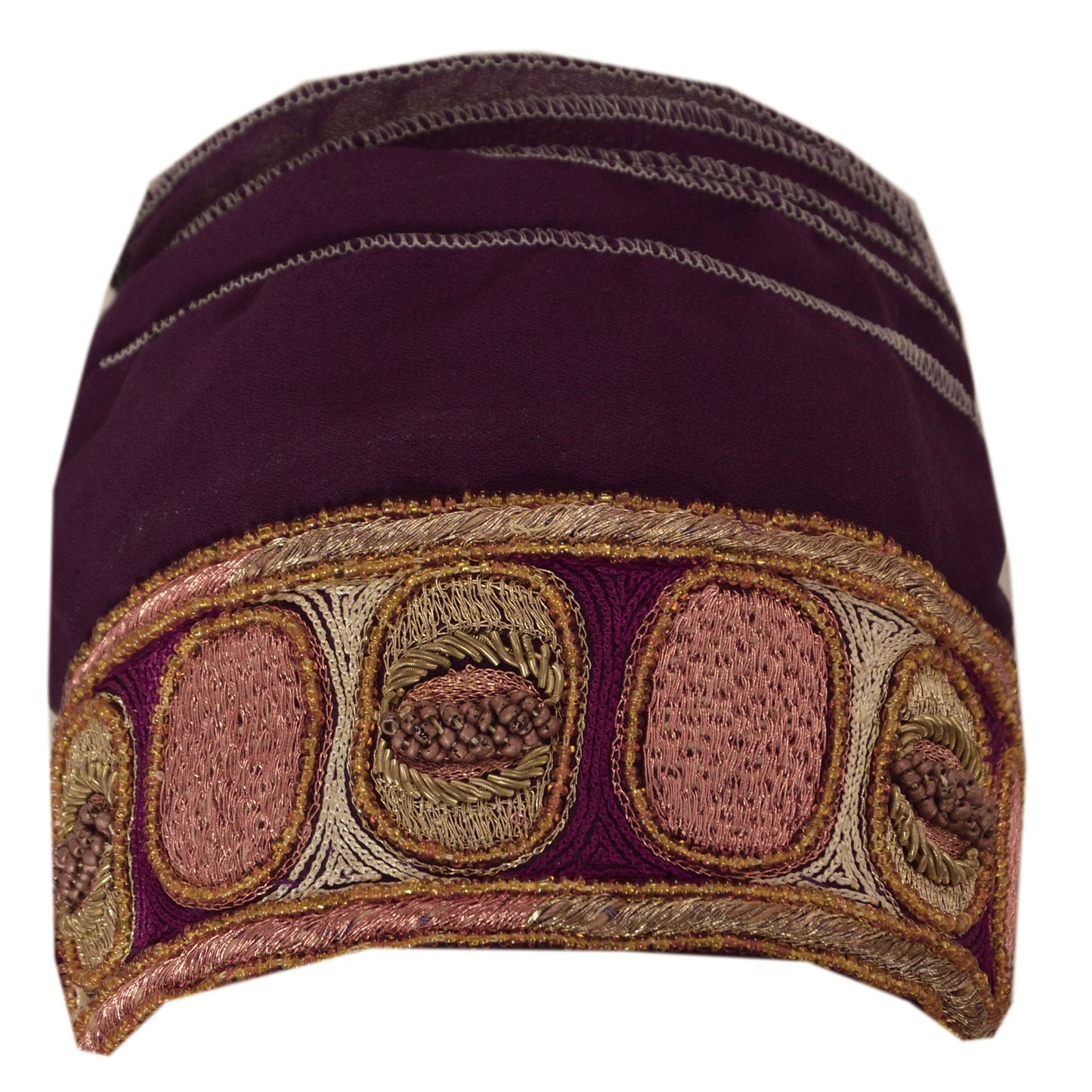 Sanskriti Vintage Sari Border Hand Beaded 1Yd Indian Trim Sewing Purple Zari Lace