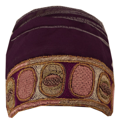 Sanskriti Vintage Sari Border Hand Beaded 1Yd Indian Trim Sewing Purple Zari Lace