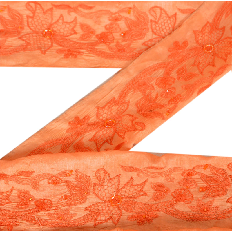 Sanskriti Vintage Sari Kant Håndperlet 1 Yard Kantstykker Syning Fersken Dekor Blonde