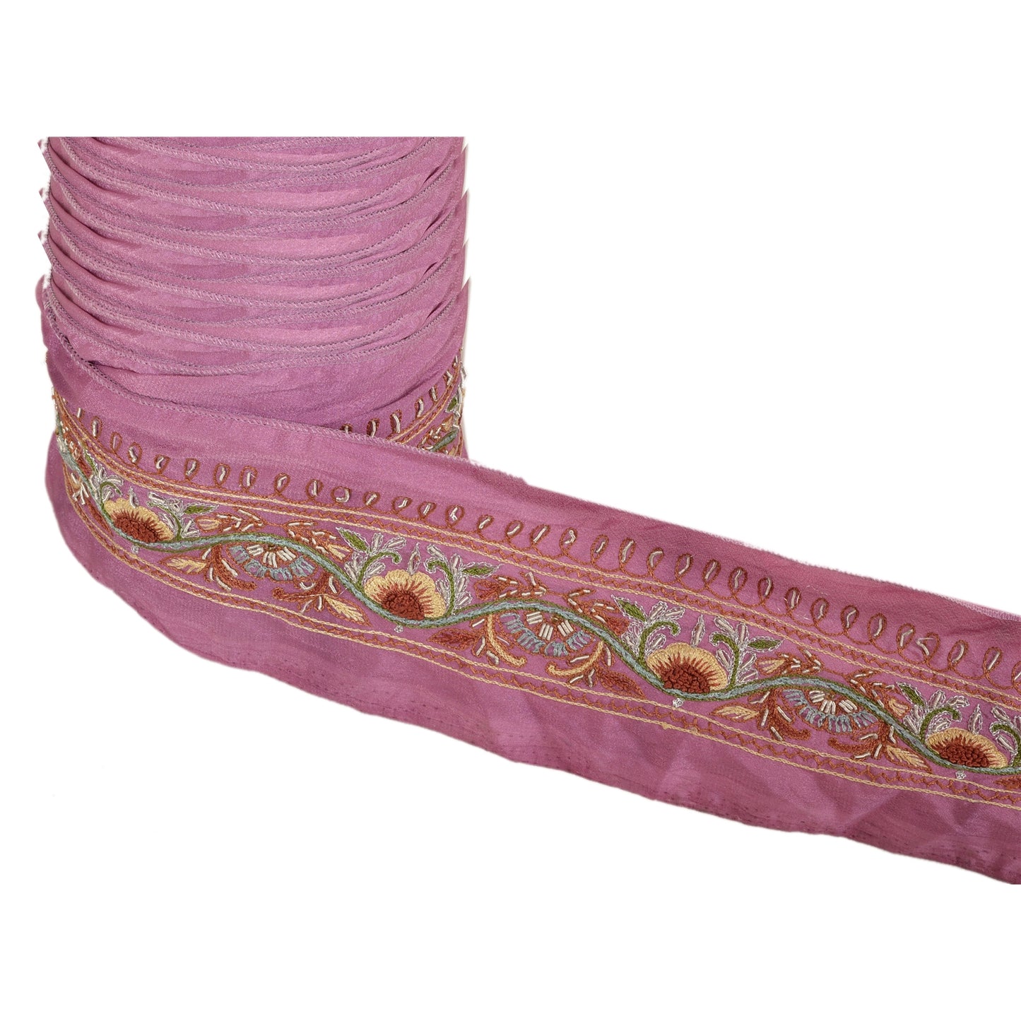 Sanskriti Vintage Sari Bord Håndbroderet 1 Yard Indisk Kant Syning Lyserød Blonde