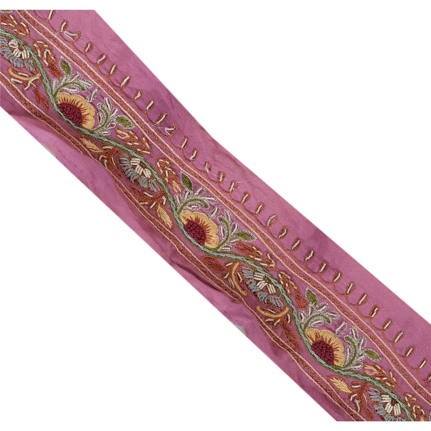 Sanskriti Vintage Sari Bord Håndbroderet 1 Yard Indisk Kant Syning Lyserød Blonde