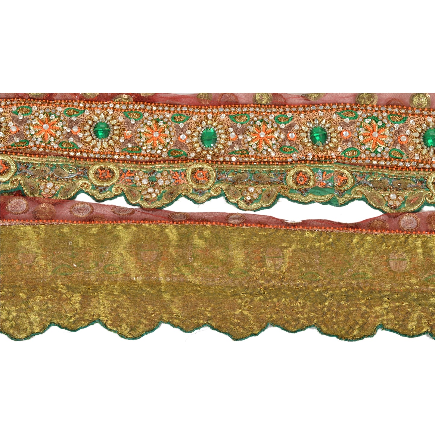 Sanskriti Vintage Sari Border Hand Beaded 1 Yd Indian Trim Sewing Dark Red Lace