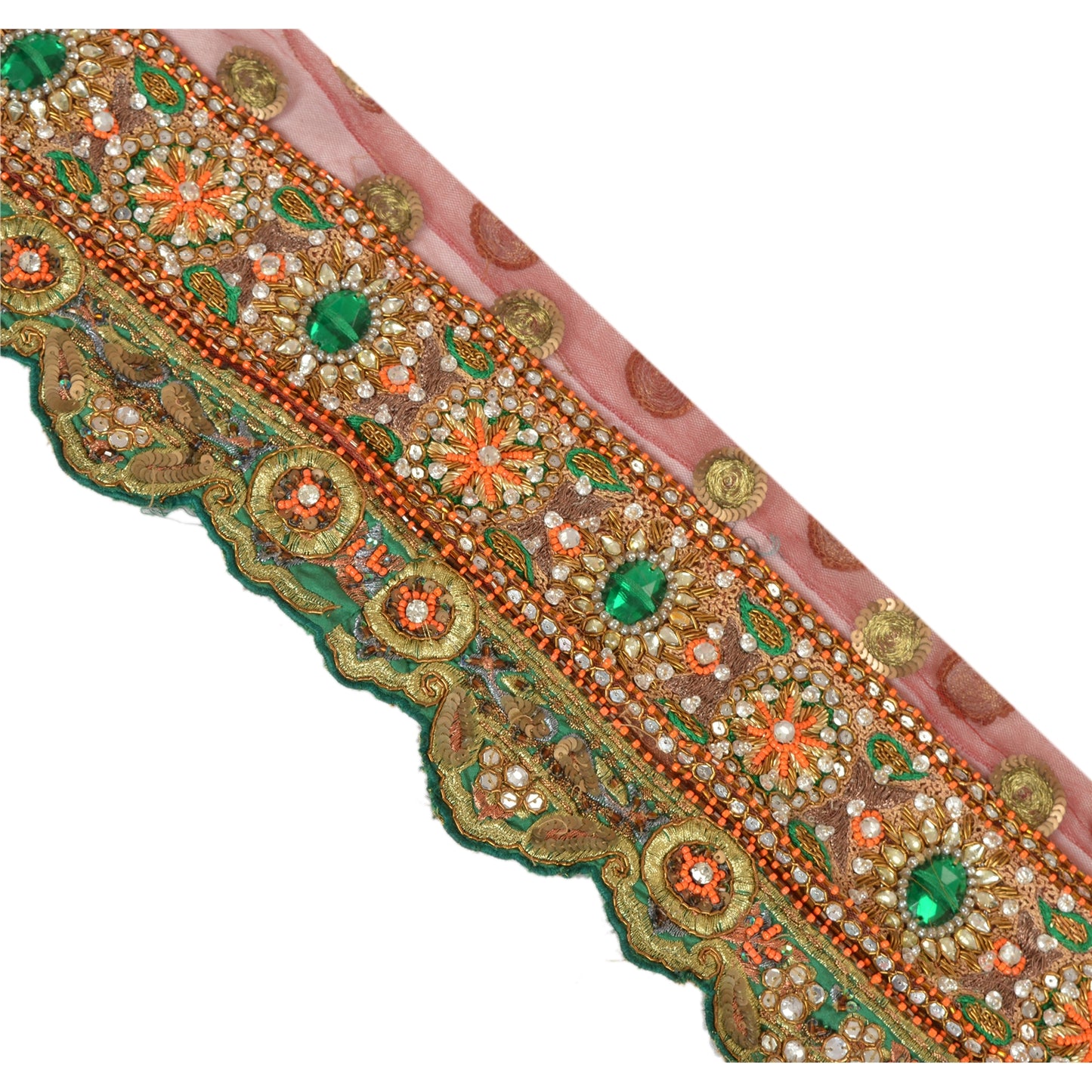 Sanskriti Vintage Sari Border Hand Beaded 1 Yd Indian Trim Sewing Dark Red Lace