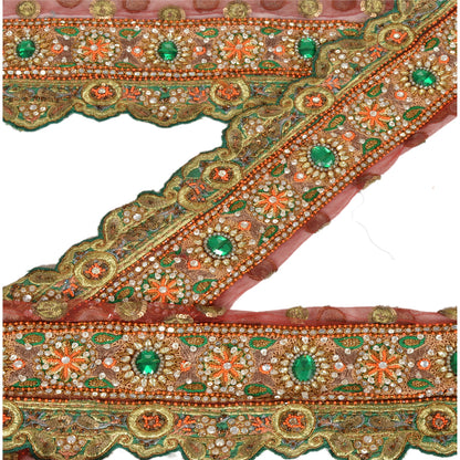 Sanskriti Vintage Sari Border Hand Beaded 1 Yd Indian Trim Sewing Dark Red Lace