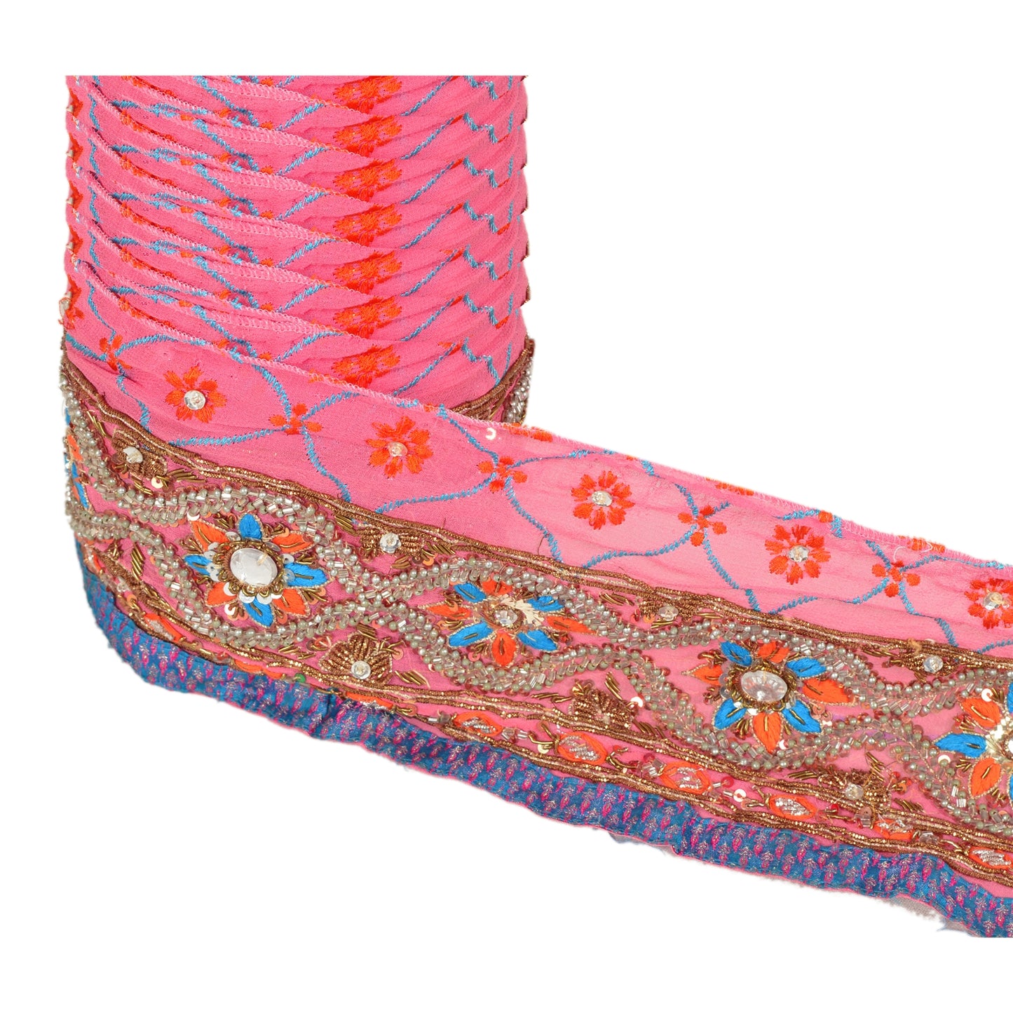 SANSKRITI VINTAGE Border Ручная отделка бисером 1 ярд шитье розовое кружево со стразами