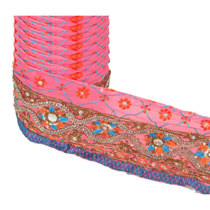 SANSKRITI VINTAGE Border Ручная отделка бисером 1 ярд шитье розовое кружево со стразами