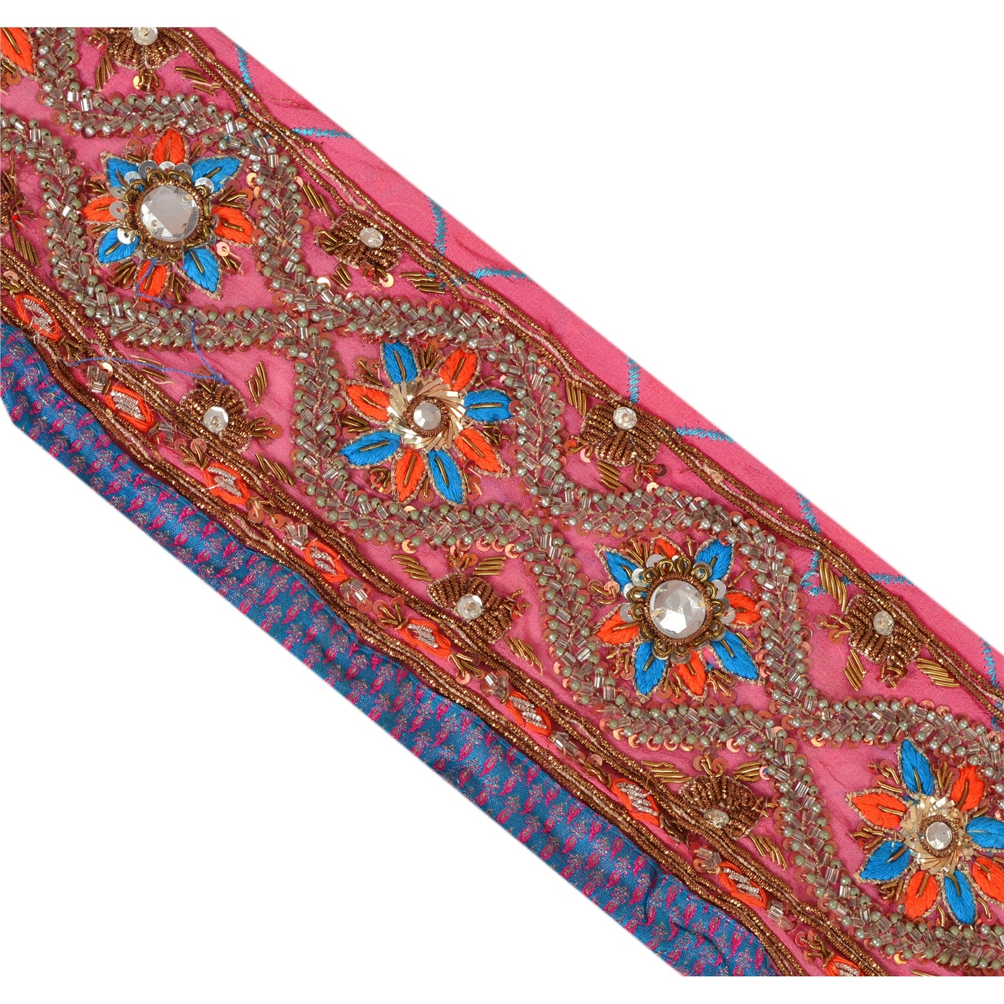 SANSKRITI VINTAGE Border Ручная отделка бисером 1 ярд шитье розовое кружево со стразами