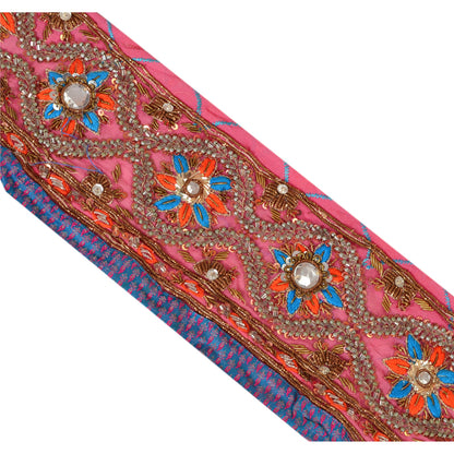 SANSKRITI VINTAGE Border Ручная отделка бисером 1 ярд шитье розовое кружево со стразами