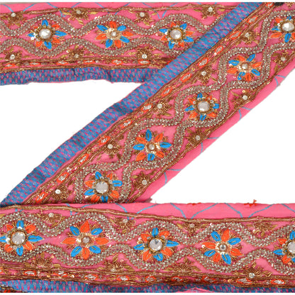 SANSKRITI VINTAGE Border Ручная отделка бисером 1 ярд шитье розовое кружево со стразами