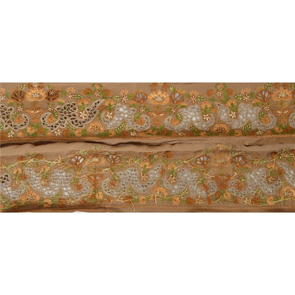SANSKRITI VINTAGE Border Hand Embroidered 1 YD Trim Sewing Brown Zardozi Lace