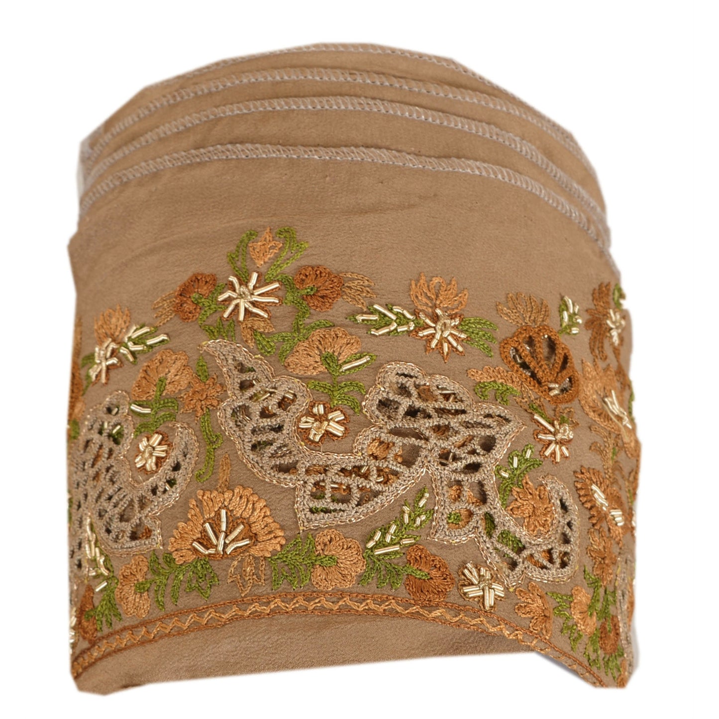 SANSKRITI VINTAGE Border Hand Embroidered 1 YD Trim Sewing Brown Zardozi Lace