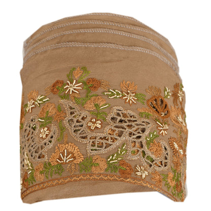 SANSKRITI VINTAGE Border Hand Embroidered 1 YD Trim Sewing Brown Zardozi Lace