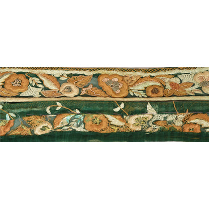 Sanskriti Vintage Sari Border Hand Embroidered 1 Yd Trim Sewing Green Craft Lace