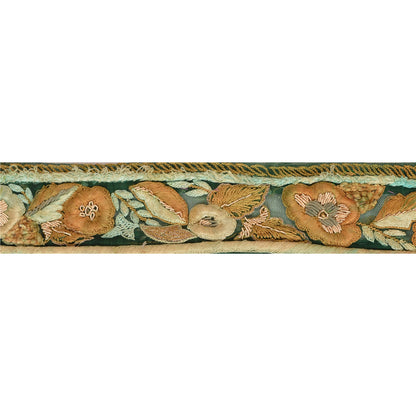 Sanskriti Vintage Sari Border Hand Embroidered 1 Yd Trim Sewing Green Craft Lace