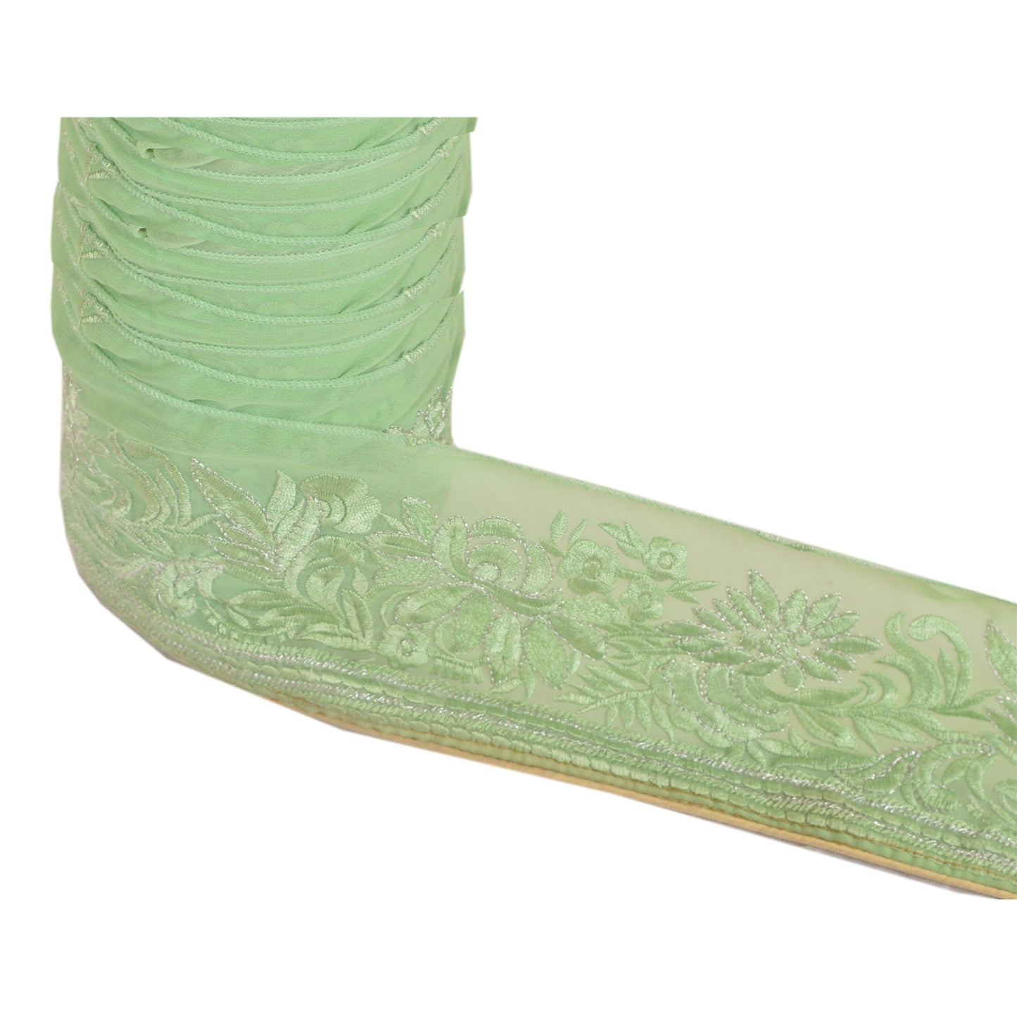 Sanskriti Vintage Sari Border Embroidered 1 Yd Trim Sewing Green Indian Lace