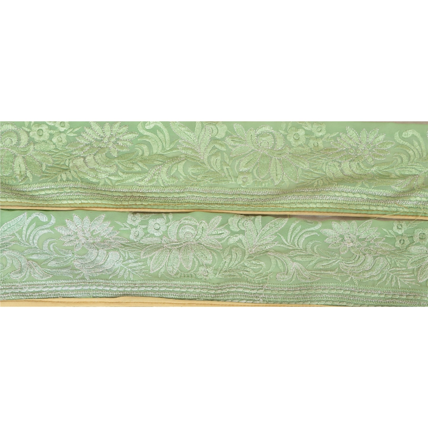 Sanskriti Vintage Sari Border Embroidered 1 Yd Trim Sewing Green Indian Lace