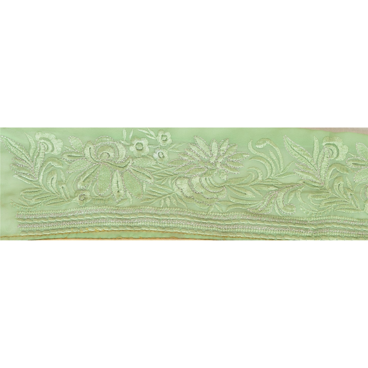 Sanskriti Vintage Sari Border Embroidered 1 Yd Trim Sewing Green Indian Lace