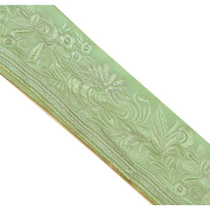 Sanskriti Vintage Sari Border Embroidered 1 Yd Trim Sewing Green Indian Lace