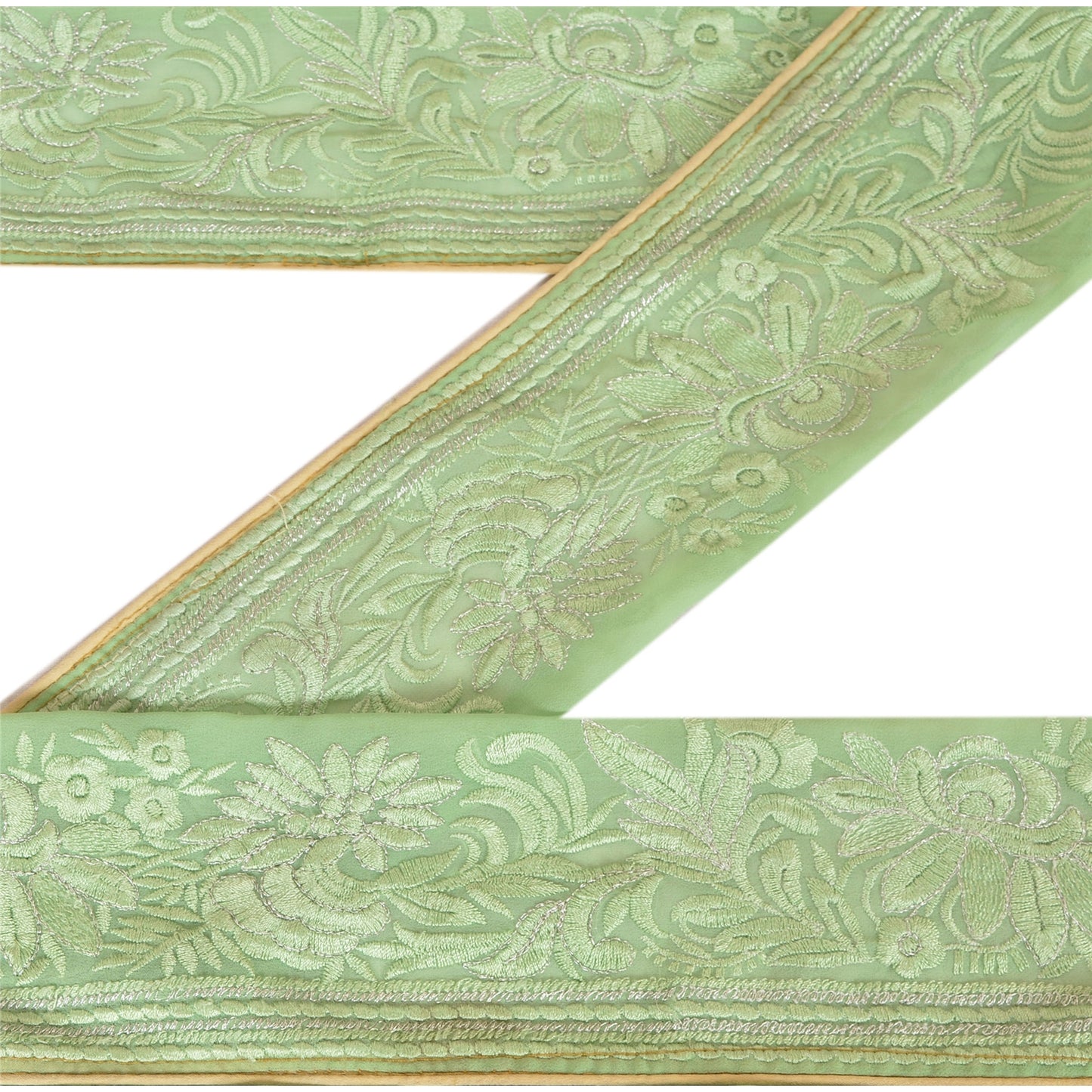 Sanskriti Vintage Sari Border Embroidered 1 Yd Trim Sewing Green Indian Lace