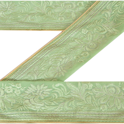 Sanskriti Vintage Sari Border Embroidered 1 Yd Trim Sewing Green Indian Lace