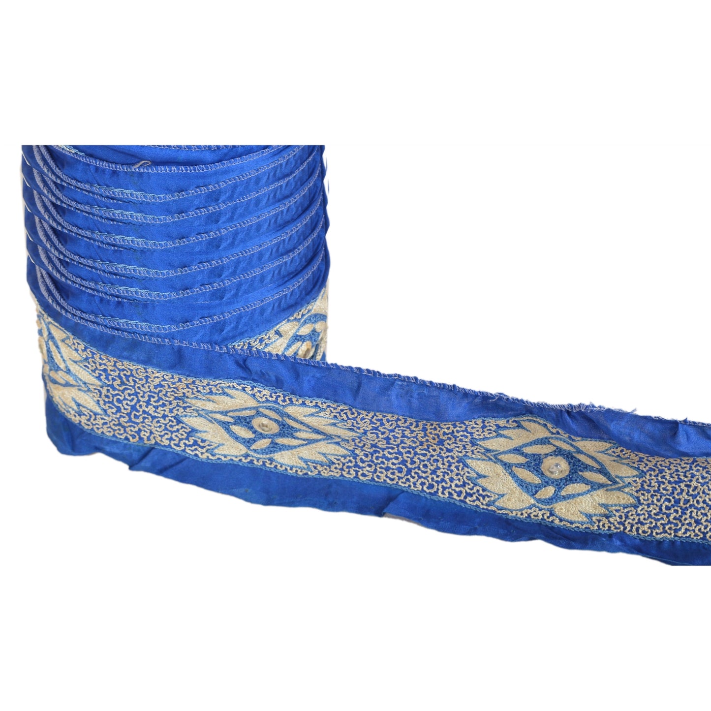 Sanskriti Vintage Sari Border Hand Beaded 1 Yd Craft Trim Sewing Dark Blue Lace