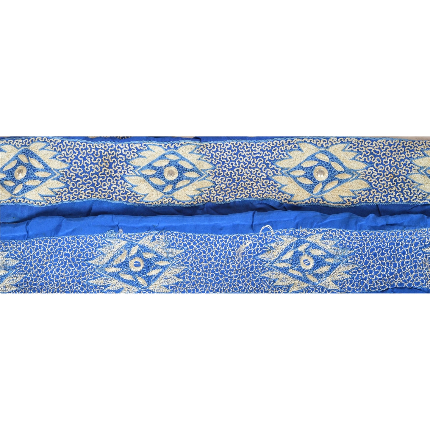 Sanskriti Vintage Sari Border Hand Beaded 1 Yd Craft Trim Sewing Dark Blue Lace