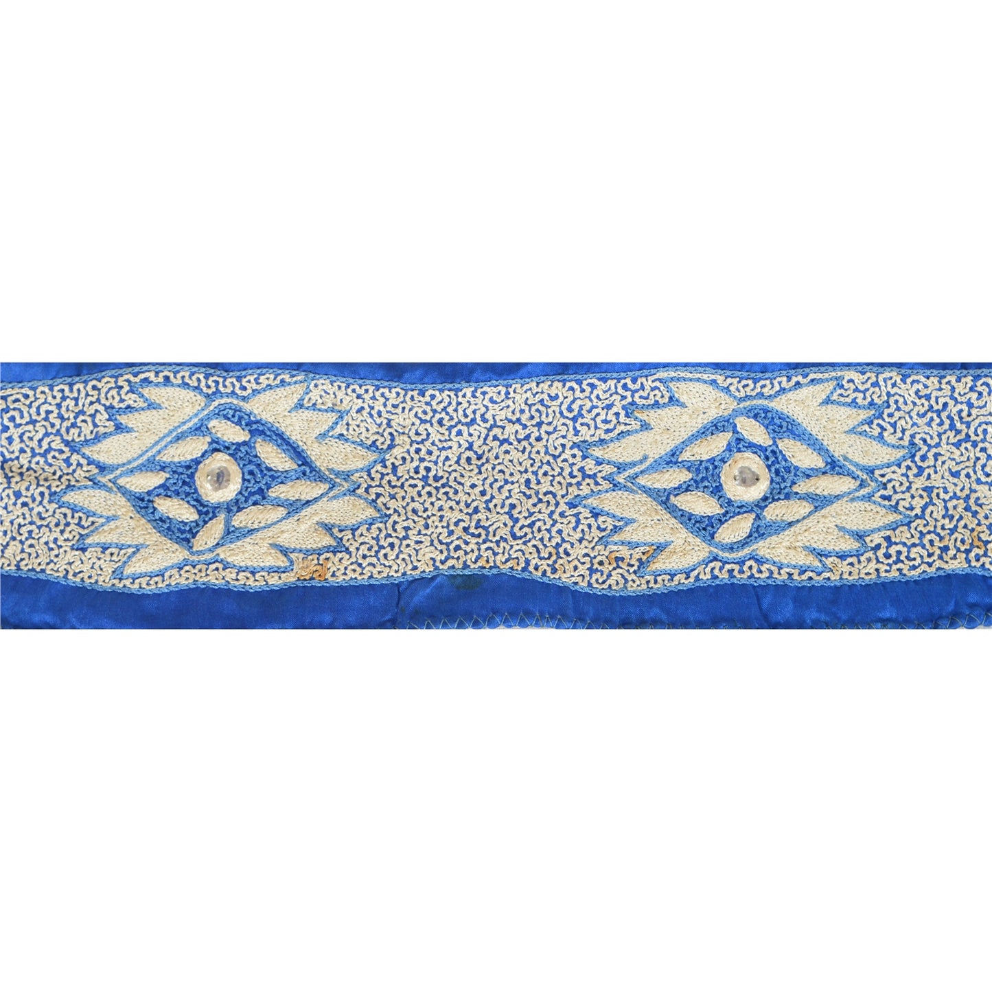 Sanskriti Vintage Sari Border Hand Beaded 1 Yd Craft Trim Sewing Dark Blue Lace