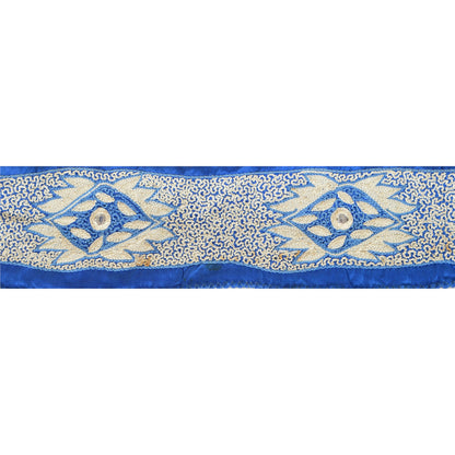 Sanskriti Vintage Sari Border Hand Beaded 1 Yd Craft Trim Sewing Dark Blue Lace