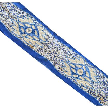 Sanskriti Vintage Sari Border Hand Beaded 1 Yd Craft Trim Sewing Dark Blue Lace