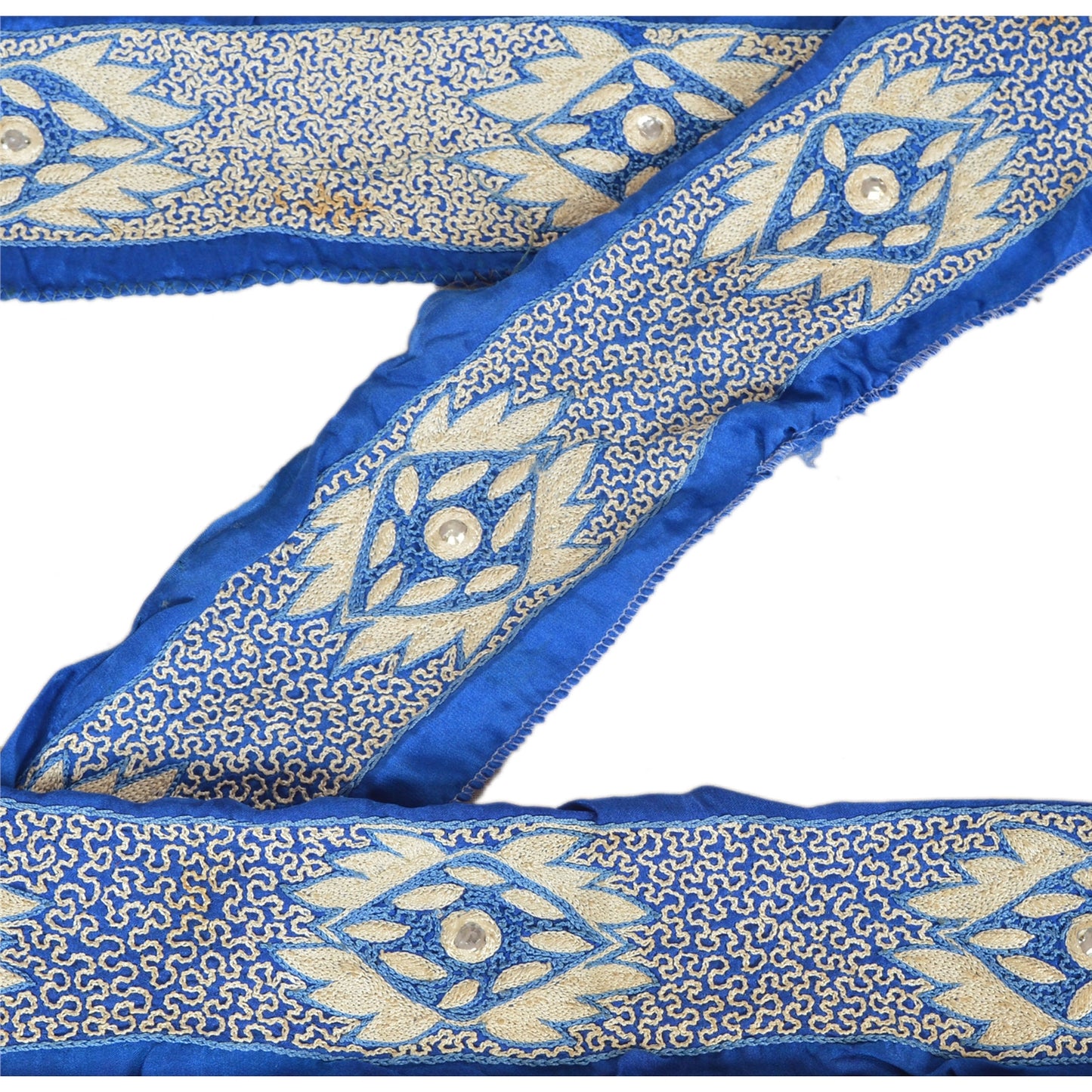 Sanskriti Vintage Sari Border Hand Beaded 1 Yd Craft Trim Sewing Dark Blue Lace