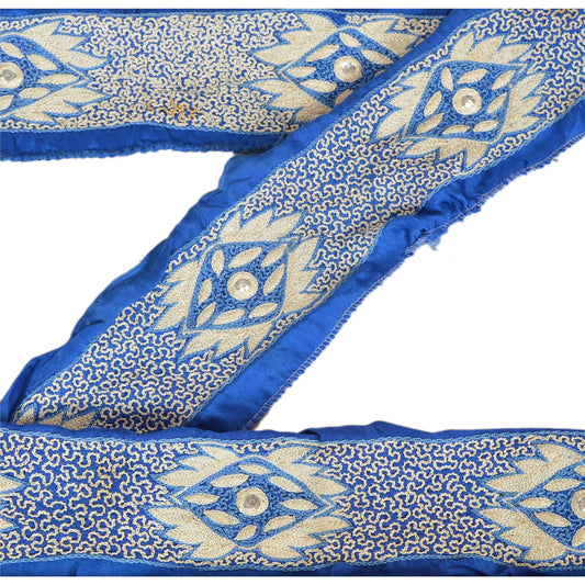 Sanskriti Vintage Sari Border Hand Beaded 1 Yd Craft Trim Sewing Dark Blue Lace