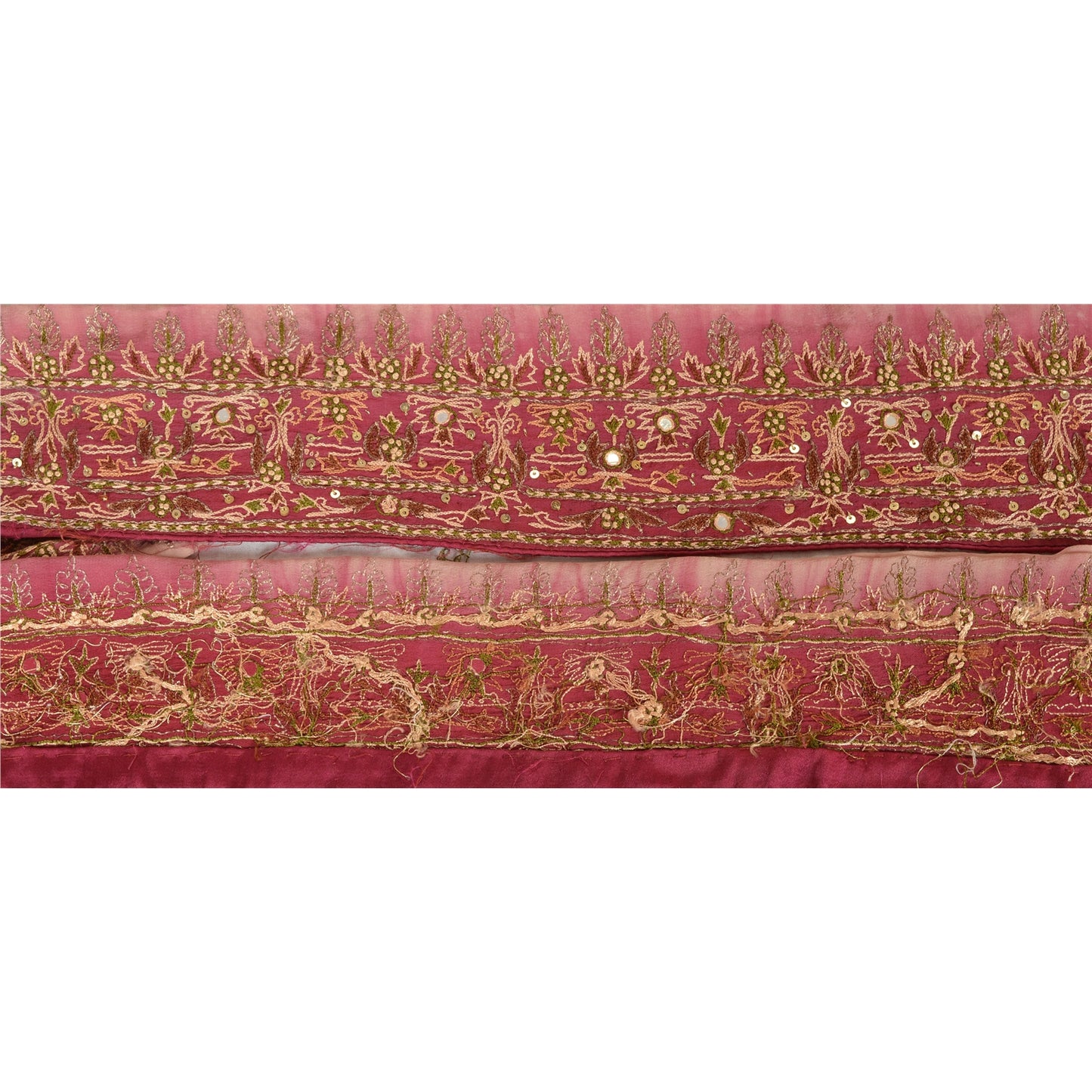 Sanskriti Vintage Sari Border Hand Beaded 1Yd Indian Trim Sewing Purple Zari Lace