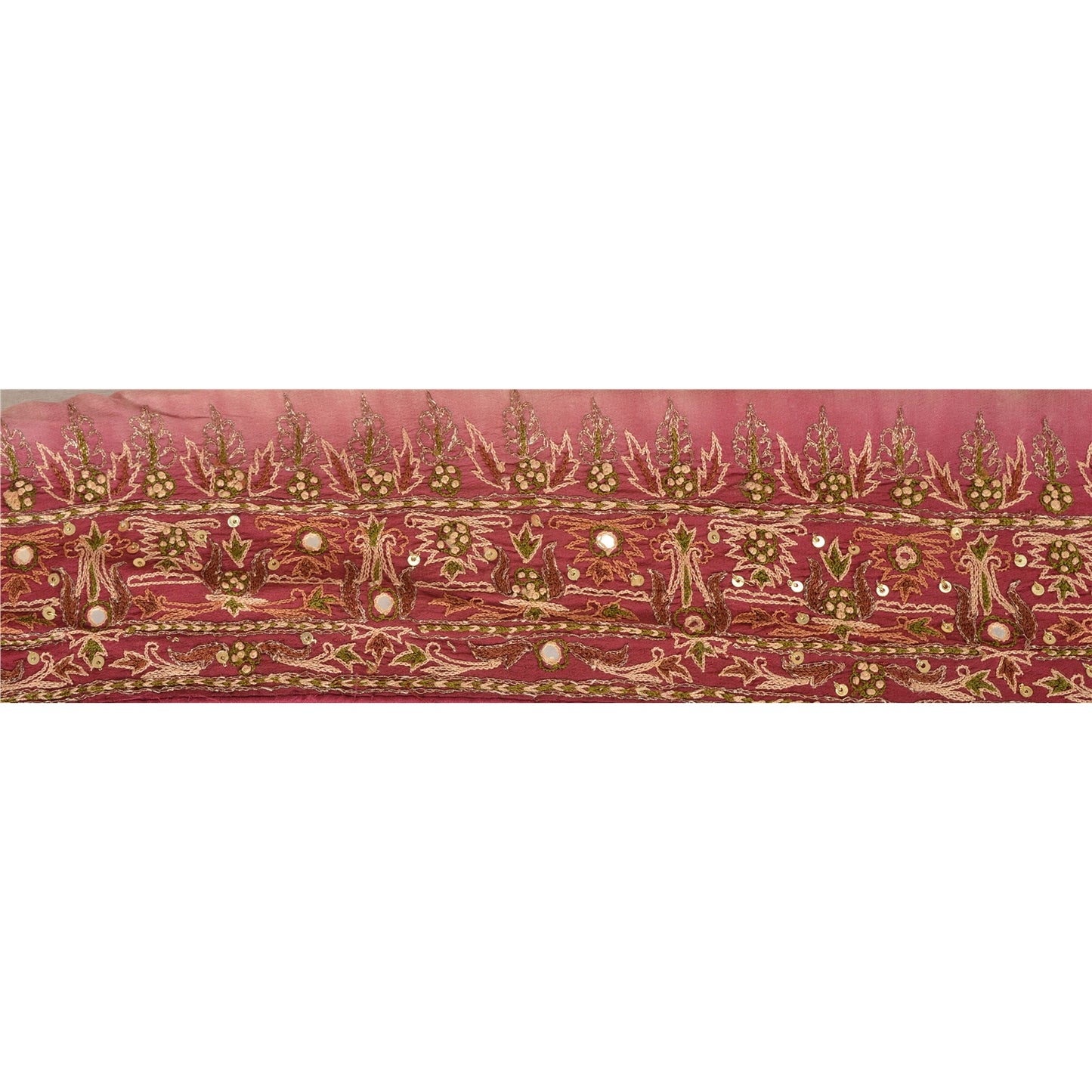 Sanskriti Vintage Sari Border Hand Beaded 1Yd Indian Trim Sewing Purple Zari Lace