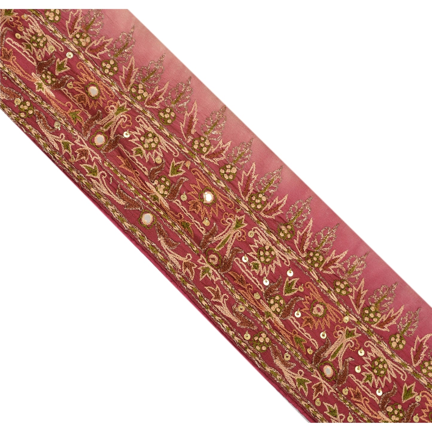 Sanskriti Vintage Sari Border Hand Beaded 1Yd Indian Trim Sewing Purple Zari Lace