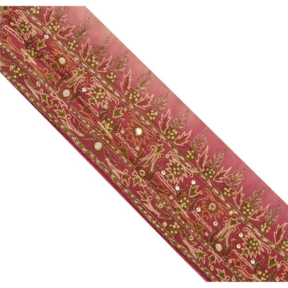 Sanskriti Vintage Sari Border Hand Beaded 1Yd Indian Trim Sewing Purple Zari Lace