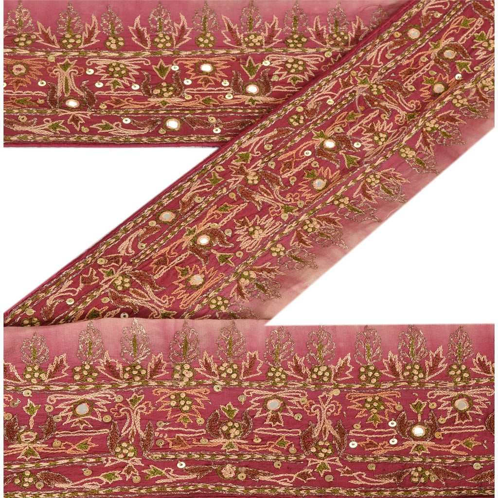 Sanskriti Vintage Sari Border Hand Beaded 1Yd Indian Trim Sewing Purple Zari Lace