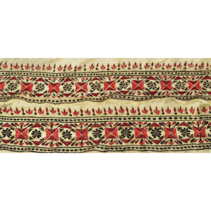 Sanskriti Vintage Sari Border Hand Embroidered 1 Yd Trim Sewing Cream Zari Lace