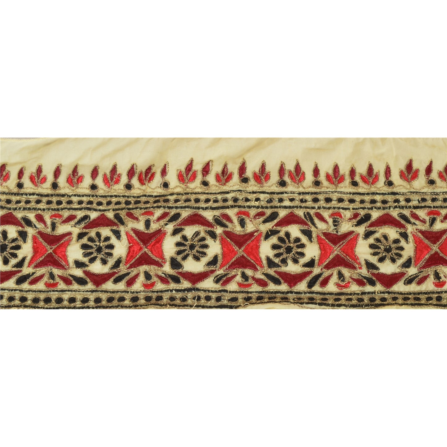 Sanskriti Vintage Sari Border Hand Embroidered 1 Yd Trim Sewing Cream Zari Lace