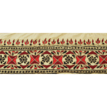 Sanskriti Vintage Sari Border Hand Embroidered 1 Yd Trim Sewing Cream Zari Lace