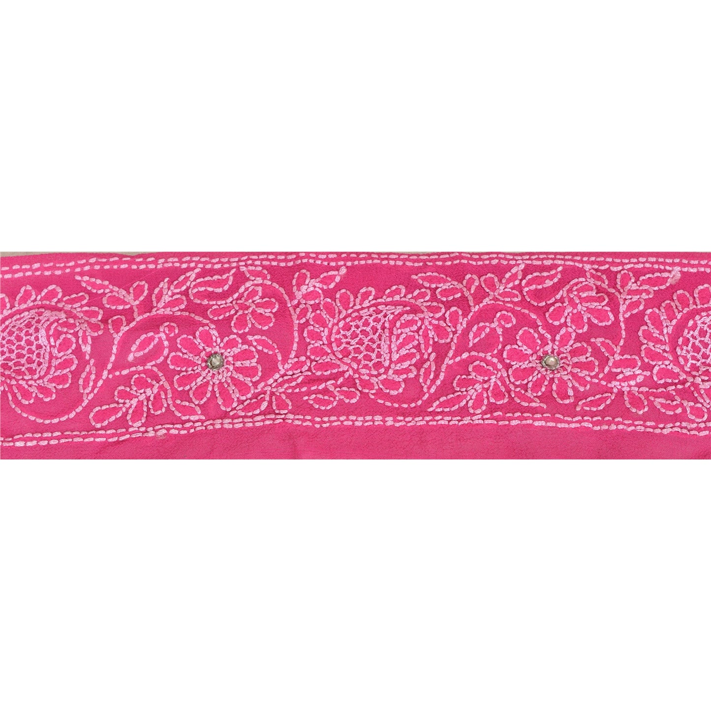 Sanskriti Vintage Sari Border Hand Embroidered Chikankari 1 YD Trim Sewing Lace