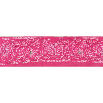 Sanskriti Vintage Sari Border Hand Embroidered Chikankari 1 YD Trim Sewing Lace