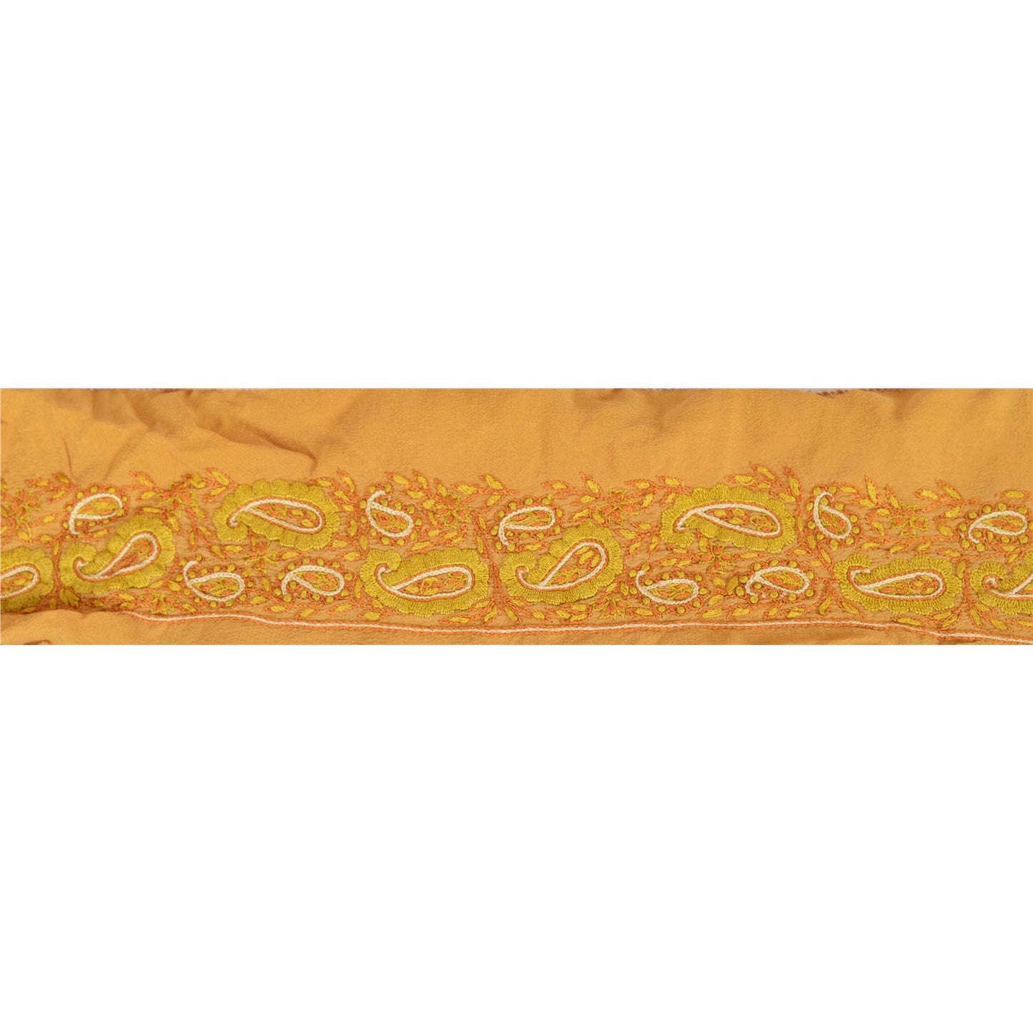 Sanskriti Vintage Sari Border Hand Embroidery 1 YD Trim Ribbon Saffron Silk Lace