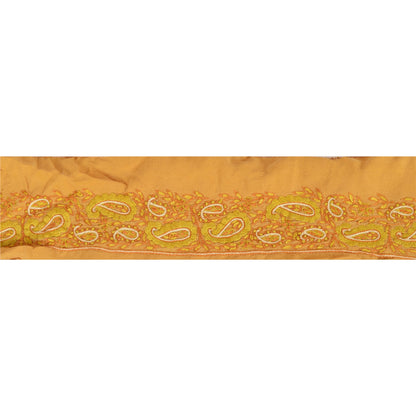 Sanskriti Vintage Sari Border Hand Embroidery 1 YD Trim Ribbon Saffron Silk Lace