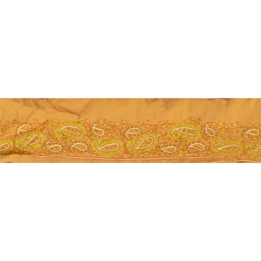 Sanskriti Vintage Sari Border Hand Embroidery 1 YD Trim Ribbon Saffron Silk Lace