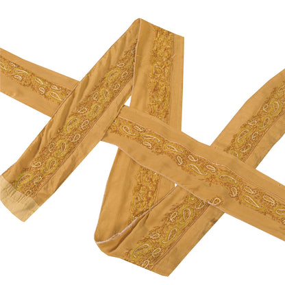 Sanskriti Vintage Sari Border Hand Embroidery 1 YD Trim Ribbon Saffron Silk Lace